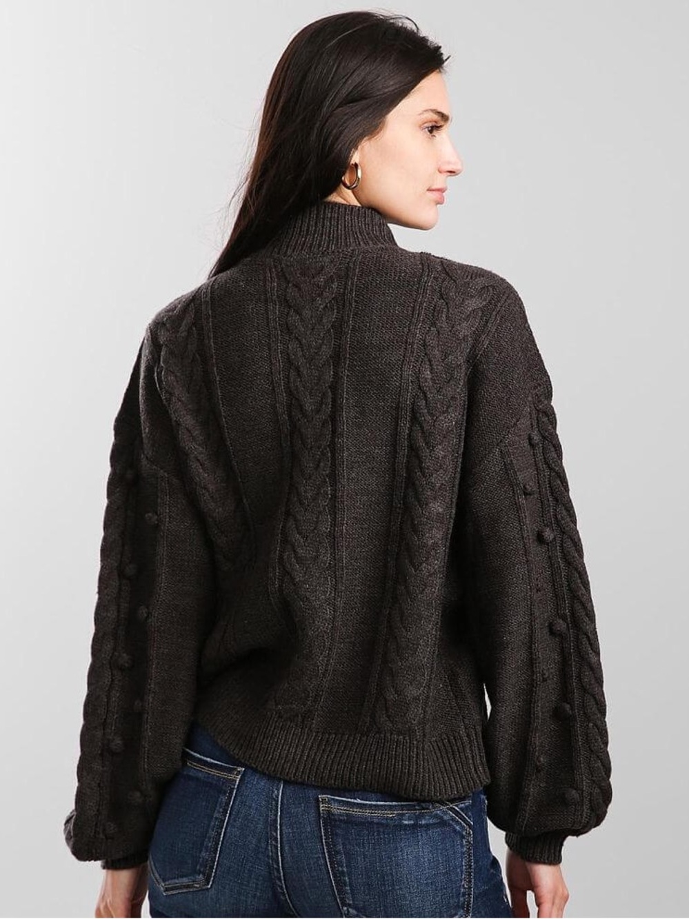 CLOTH BY RD Buckle Ash Grey Cable Knit Bobble Mock Neck Sweater Medium - Picture 5 of 5